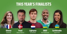 De vijf finalisten van de Postcode Lottery Green Challenge. De uiteindelijke winnaar krijgt op 14 september nog een half miljoen euro extra
